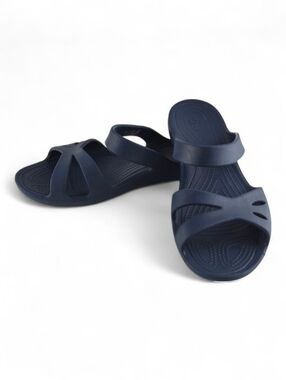 CROCS Women's Navy Blue Slip On Strappy Flat Cushioned Sandals Lightweight Sz 10